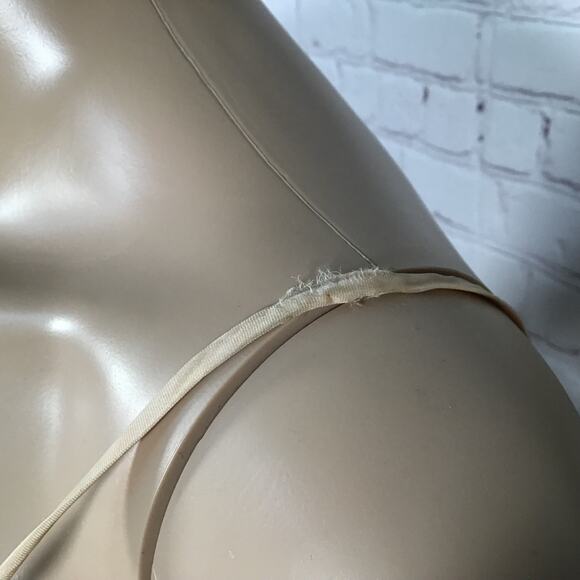 Vintage 60s Peach Blush Party Dress Ruffled Bodice Skinny Strap Front Bow M L - Picture 9 of 9